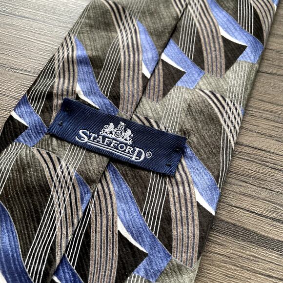 Stafford 100% imported silk gray blue men's tie 4 inch business casual design - Picture 2 of 6